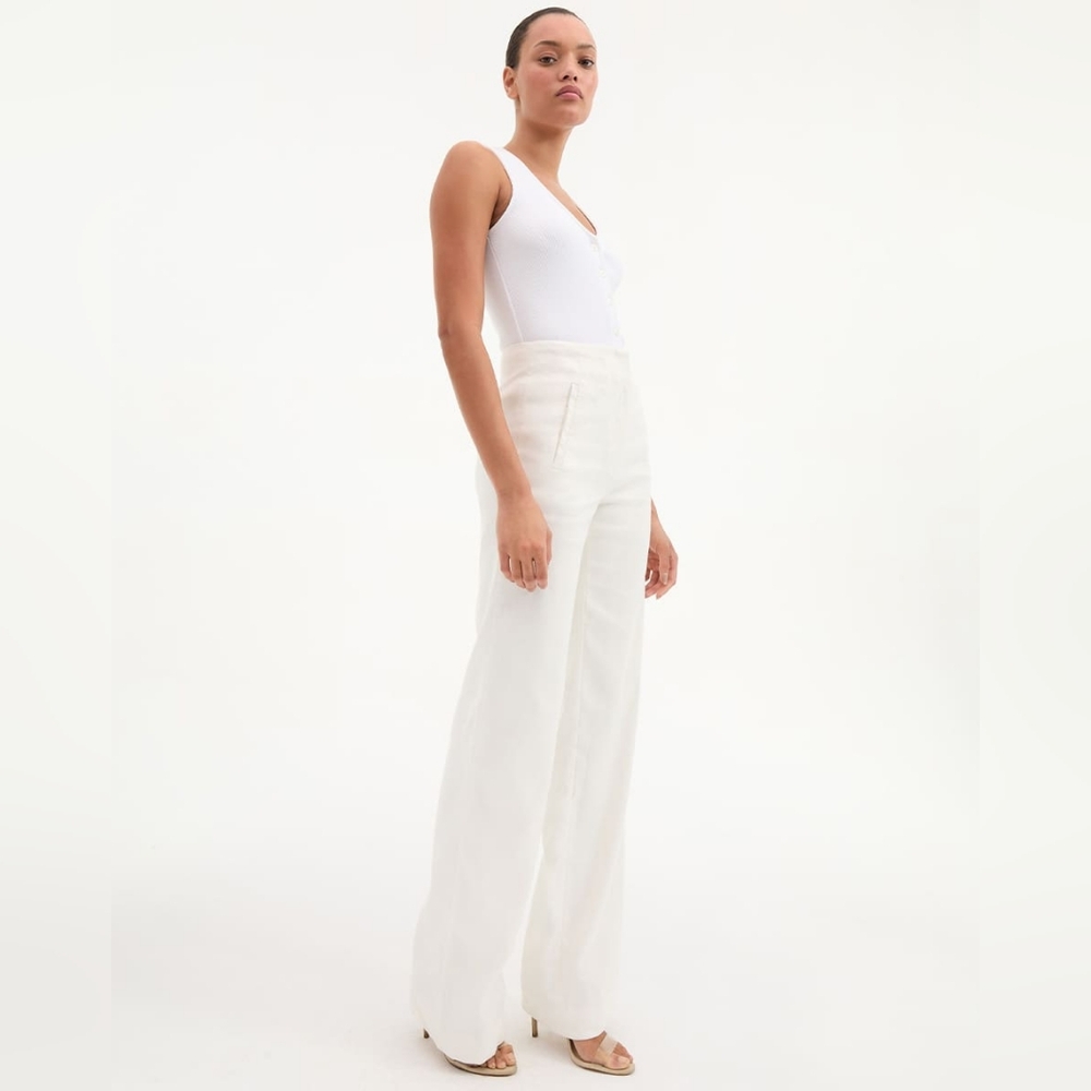 NWT Veronica Beard Jude Linen Wide-Leg Pant | High-Rise Pant Size 6 In Off-White - Picture 10 of 14